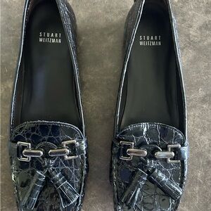 Stuart Weitzman Glossy Black Tassel Loafers